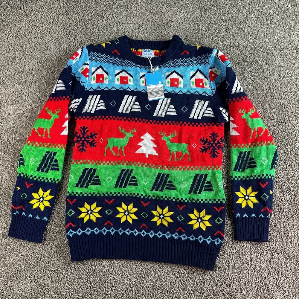 Aldis Christmas Sweater Mens S Blue 2023 Limited Fair Isle Acrylic Pullover NEW